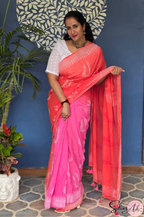 Handblock Printed DIL SE MULCOTTON Peach Pink Saree with Blouse Piece