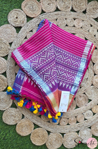 Handblock Printed RANG DE MOHE LINEN BLUE-PURPLE Saree with Blouse Piece