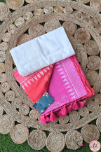 Handblock Printed DIL SE MULCOTTON Peach Pink Saree with Blouse Piece