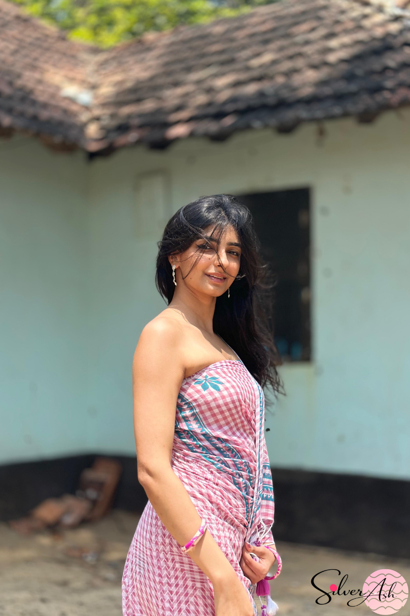 Handblock Printed CHAKOR MULCOTTON Pink Saree