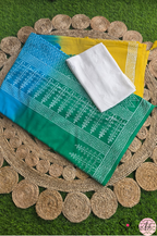 Handblock Printed TRIYA MULCOTTON Blue Saree with Blouse Piece