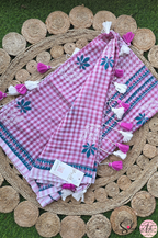 Handblock Printed CHAKOR MULCOTTON Pink Saree