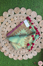Handblock Printed RAAS Tissue Green Saree with Blouse Piece