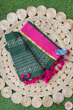 Handblock Printed KASHVI MULCOTTON Green Saree with Blouse Piece