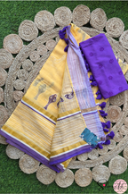 Handblock Printed CHIDIYA MULCOTTON Yellow Saree with Blouse Piece