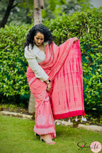 Handblock Printed DHARA MULCOTTON Peach Red Saree with Blouse Piece